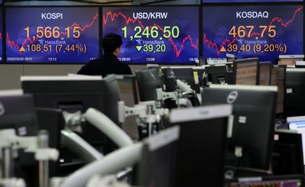 20일 오후 서울 중구 하나은행 딜링룸에서 딜러들이 업무를 보고 있다. ⓒ뉴시스