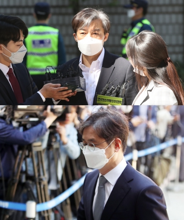첫 재판에 출석한 조국(위) 전 법무부장관과 박형철(아래) 전 청와대 비서관.ⓒ뉴시스