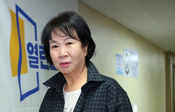 손혜원 열린민주당 최고위원이 지난 4월 19일 비공개로 열린 민주당 최고위원회의에 참석하고 있다.Ⓒ뉴시스