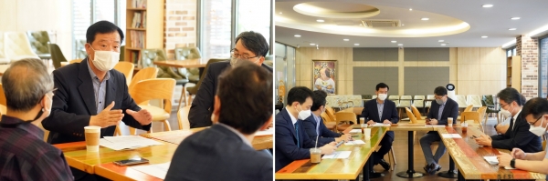 8월 19일 오전 9시 성복중앙교회에서 이승로 성북구청장과 교회연합회 관계자 등이 참석한 가운데 회의가 진행되고 있다./사진=성북구청 제공