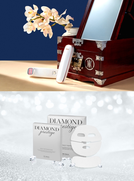 (위) 실큰 ‘페이스타이트3.0’ 아래)실큰 뷰티 다이아몬드 프레스티지 페이스·넥 타이트닝 마스크팩’ 