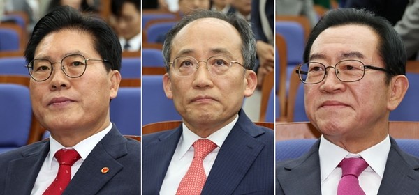 (왼쪽부터) 송석준, 추경호, 이종배 국민의힘 원내대표 후보 / 사진 = 뉴시스