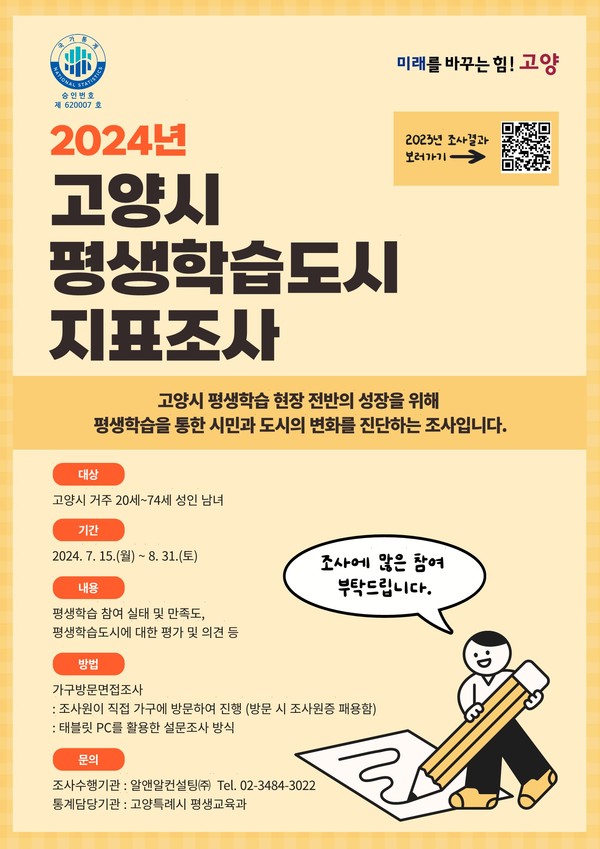 2024년 고양시평생학습도시지표조사 홍보문 제공/ 고양시