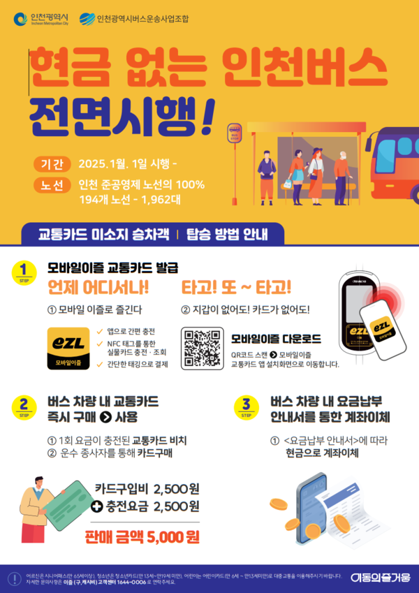 「현금 없는 인천버스」 시범 운영 포스터 제공/ 인천시