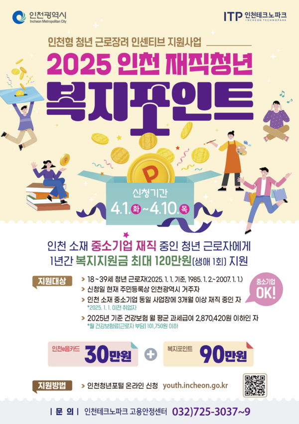 인천 재직청년 복지포인트 사업,홍보 포스터  제공/ 인천시
