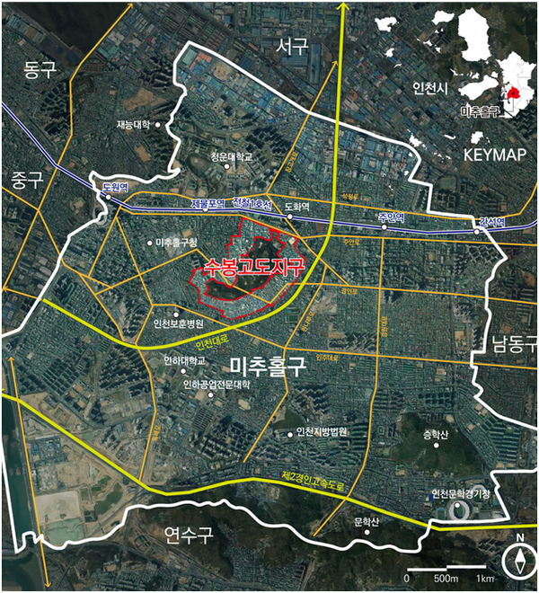 수봉 고도지구 위치도  제공/ 인천시