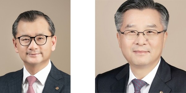 왼쪽부터 여승주 한화그룹 경영지원실장, 권혁웅 한화생명 대표. / 사진 = 한화그룹 제공