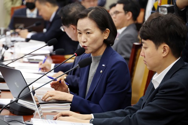 이해민 조국혁신당 의원이 10월 23일 오전 서울 여의도 국회에서 열린 과학기술정보방송통신위원회 국정감사에서 질의를 하고 있다.    사진/뉴시스
